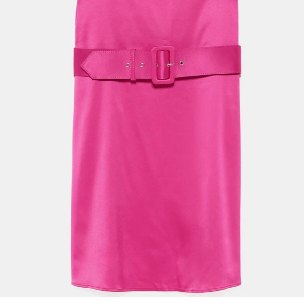 NEW ZARA PINK SATIN EFFECT MINI DRESS - Picture 4 of 10